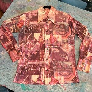 70s Early American Novelty Printed Button Down